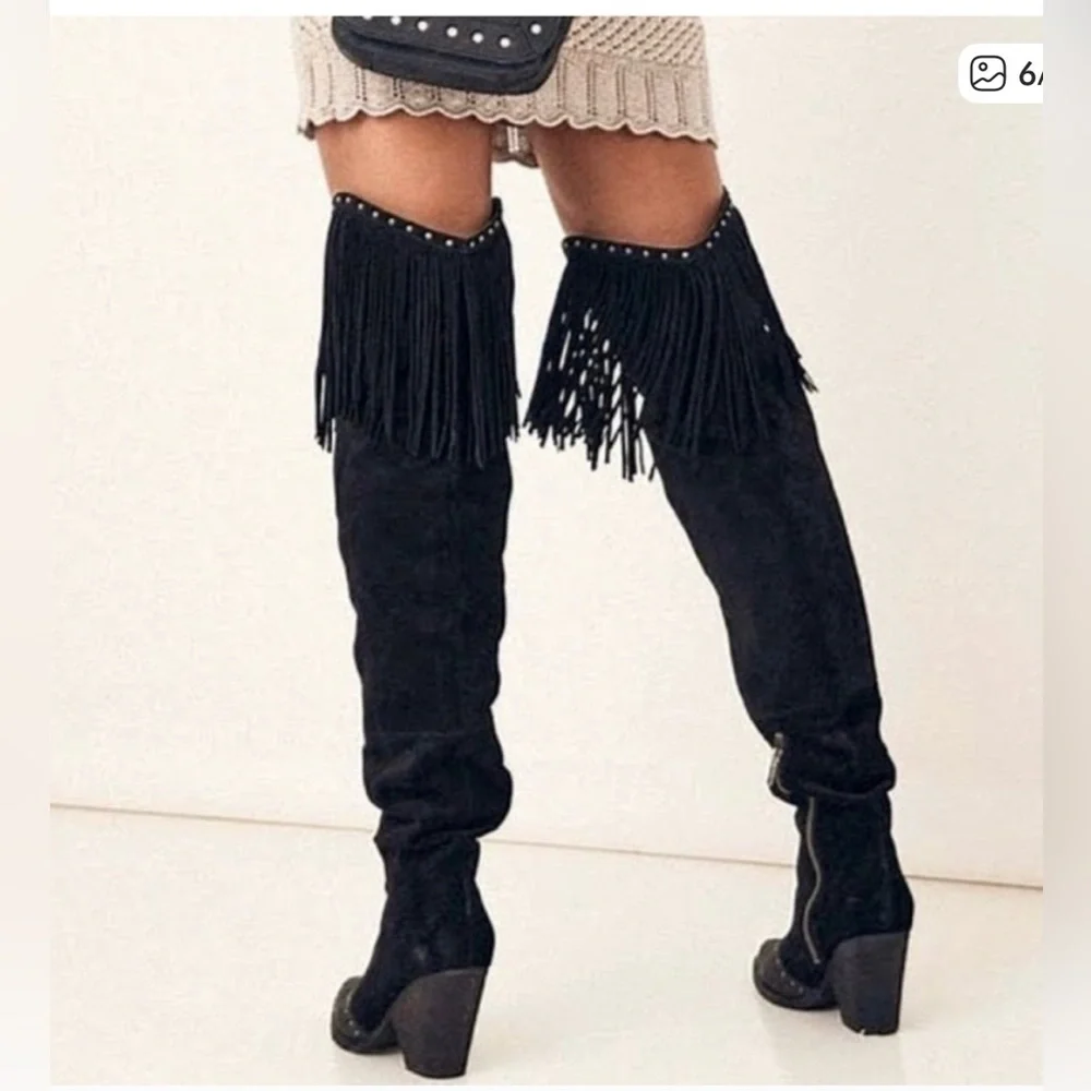 Spell evie Over-the-Knee suede and leather Fringe Boots